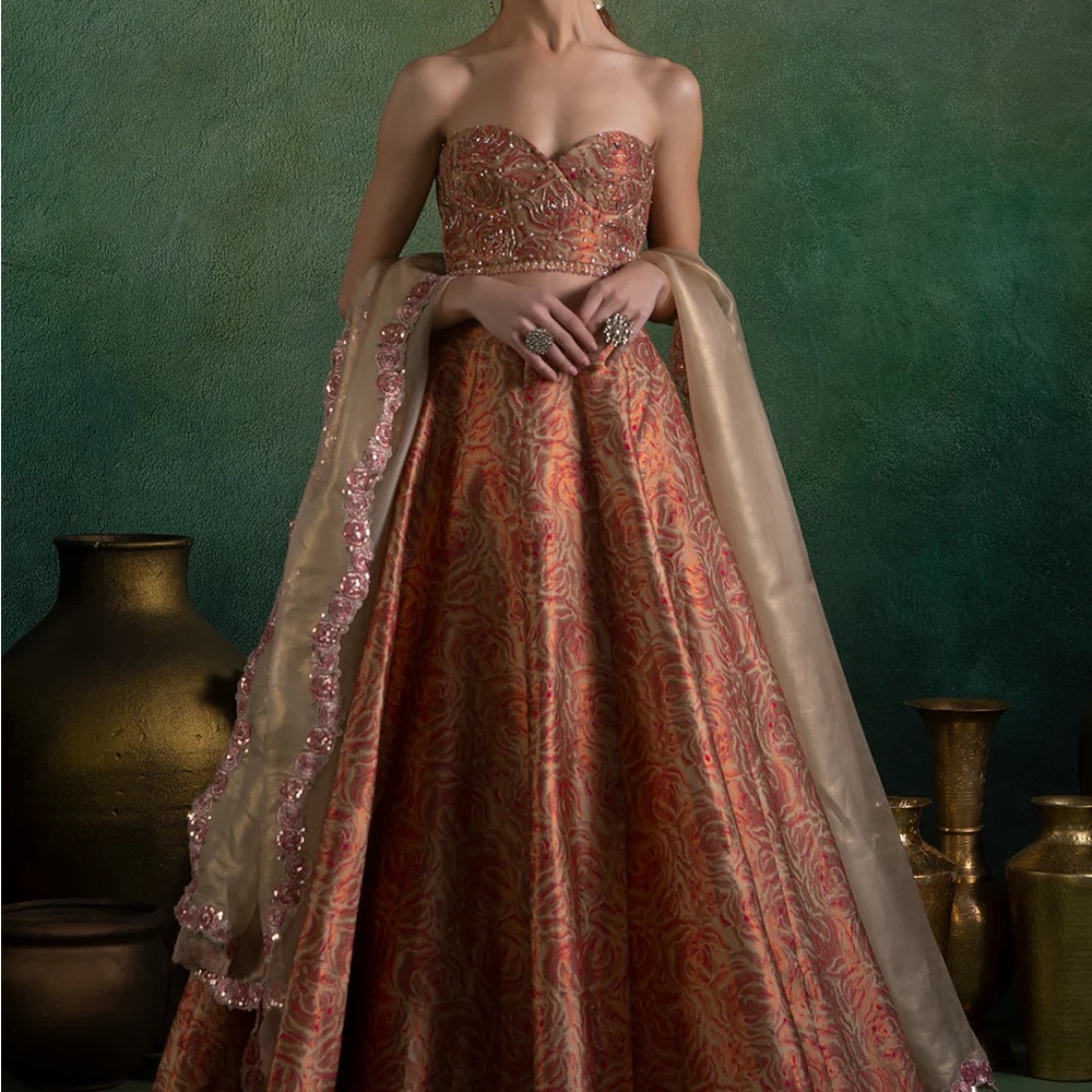 Elegant Strapless Gold and Pink Dress